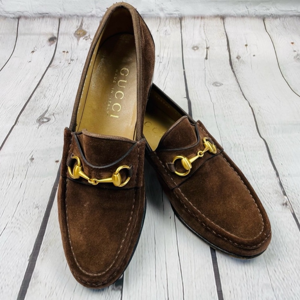 Vintage Gucci Horsebit Brown Suede Loafers Size 9.5D